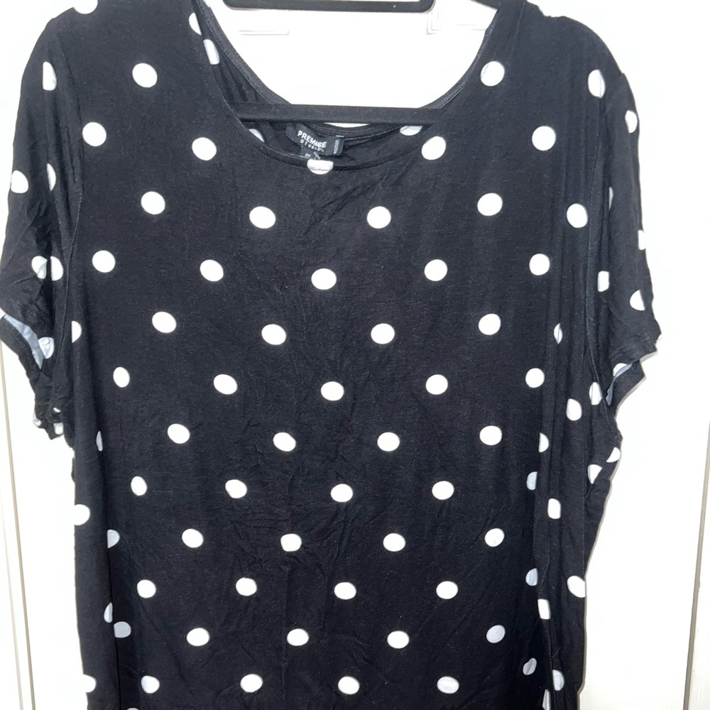 NWT, knit shirt, black with white polka dots
